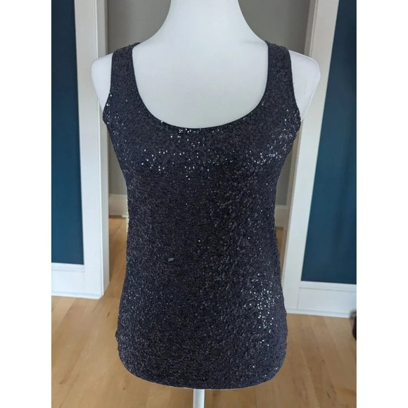 J Crew Sequin Scoop Neck Cotton Stretch Knit Top Size XS Aegean Blue - Picture 1 of 9